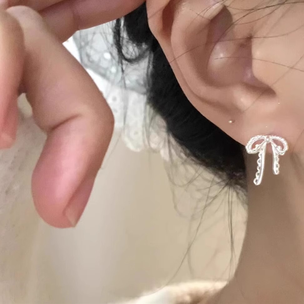 925 Sterling Silver Bow Stud Earrings| Delicate Lace Design