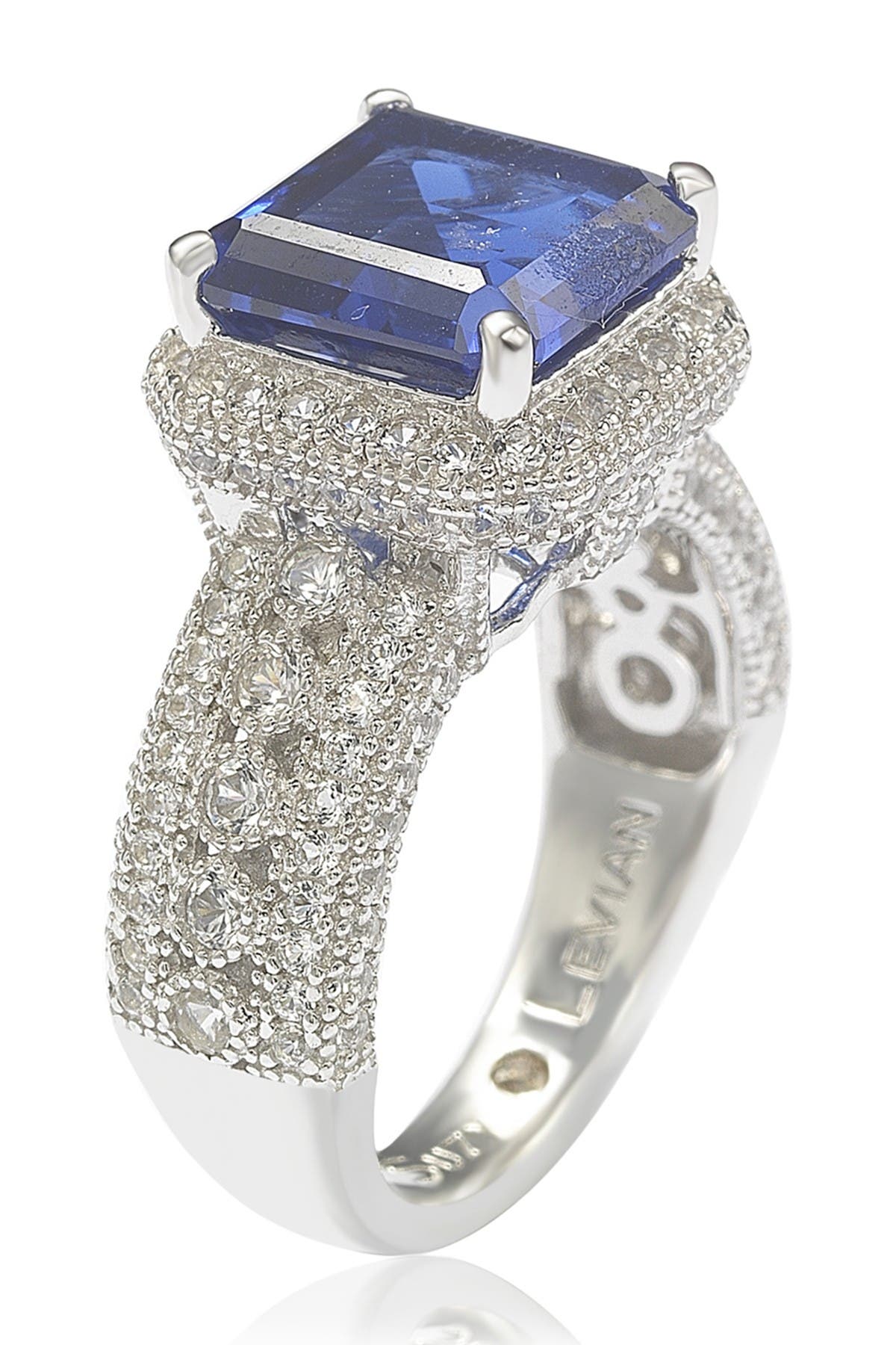 SUZY LEVIAN Sterling Silver Emerald-Cut Sapphire Diamond Accent Ring - 0.02 ctw