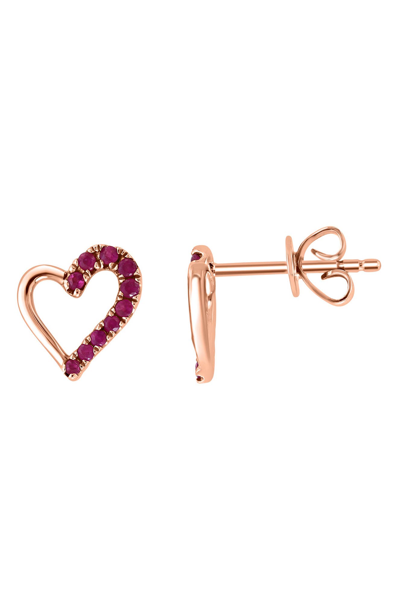 EFFY 14K Rose Gold Ruby Heart Stud Earrings - 0.16 ctw