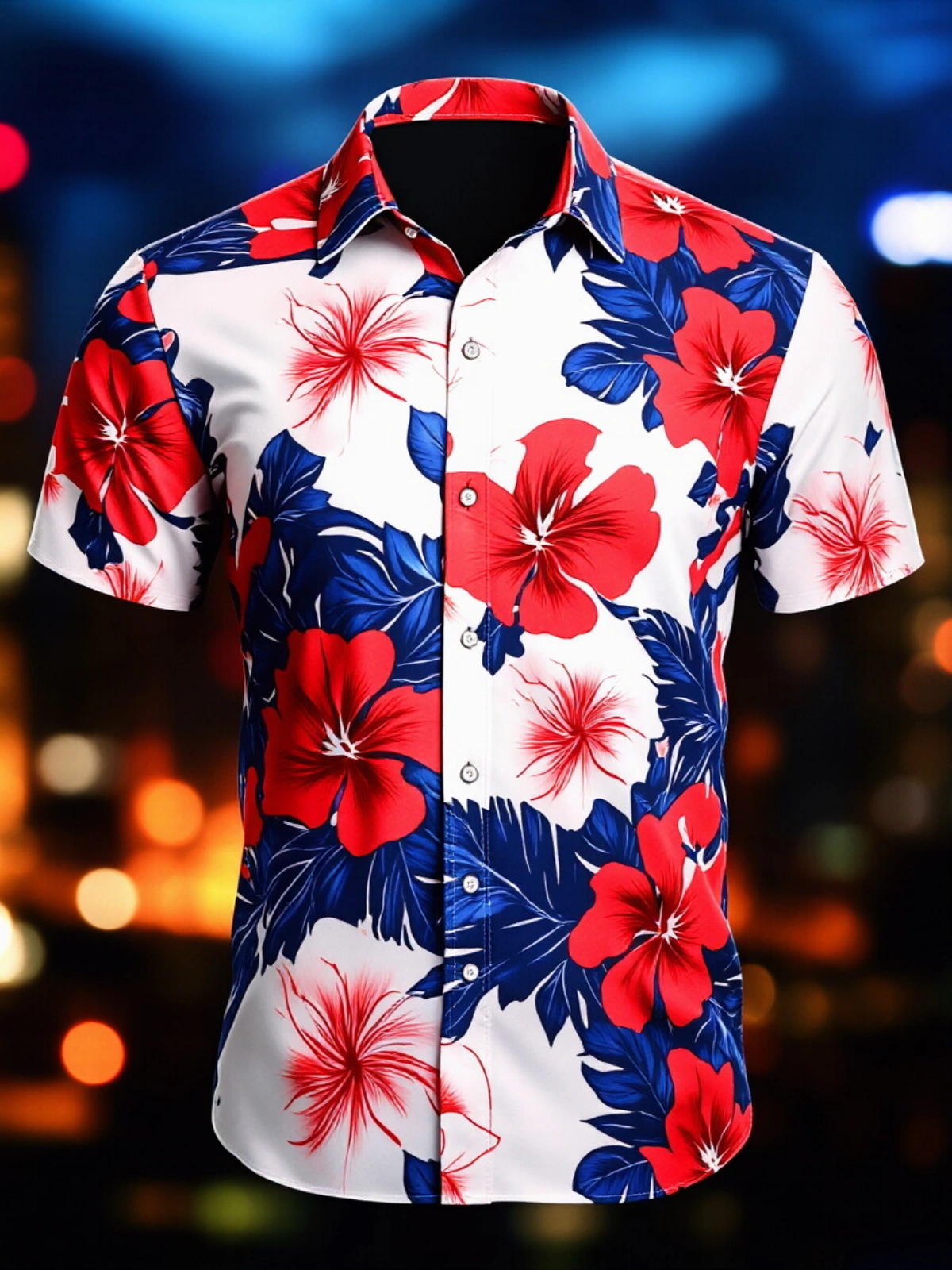 Men's printed shirts U.S. Independence Day Anniversary Flag Floral and Botanical Pattern  Holiday Hawaiian Shirt