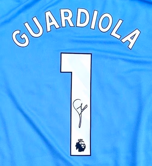 Pep Guardiola SIGNED Man City 25/26 FINAL Home Jersey/Shirt - COA - 2025