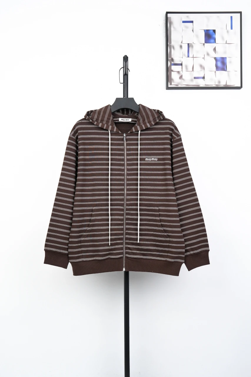 Miu Miu Coffee Brown Logo Stripe Zip Jacket product photo from LabelPicks