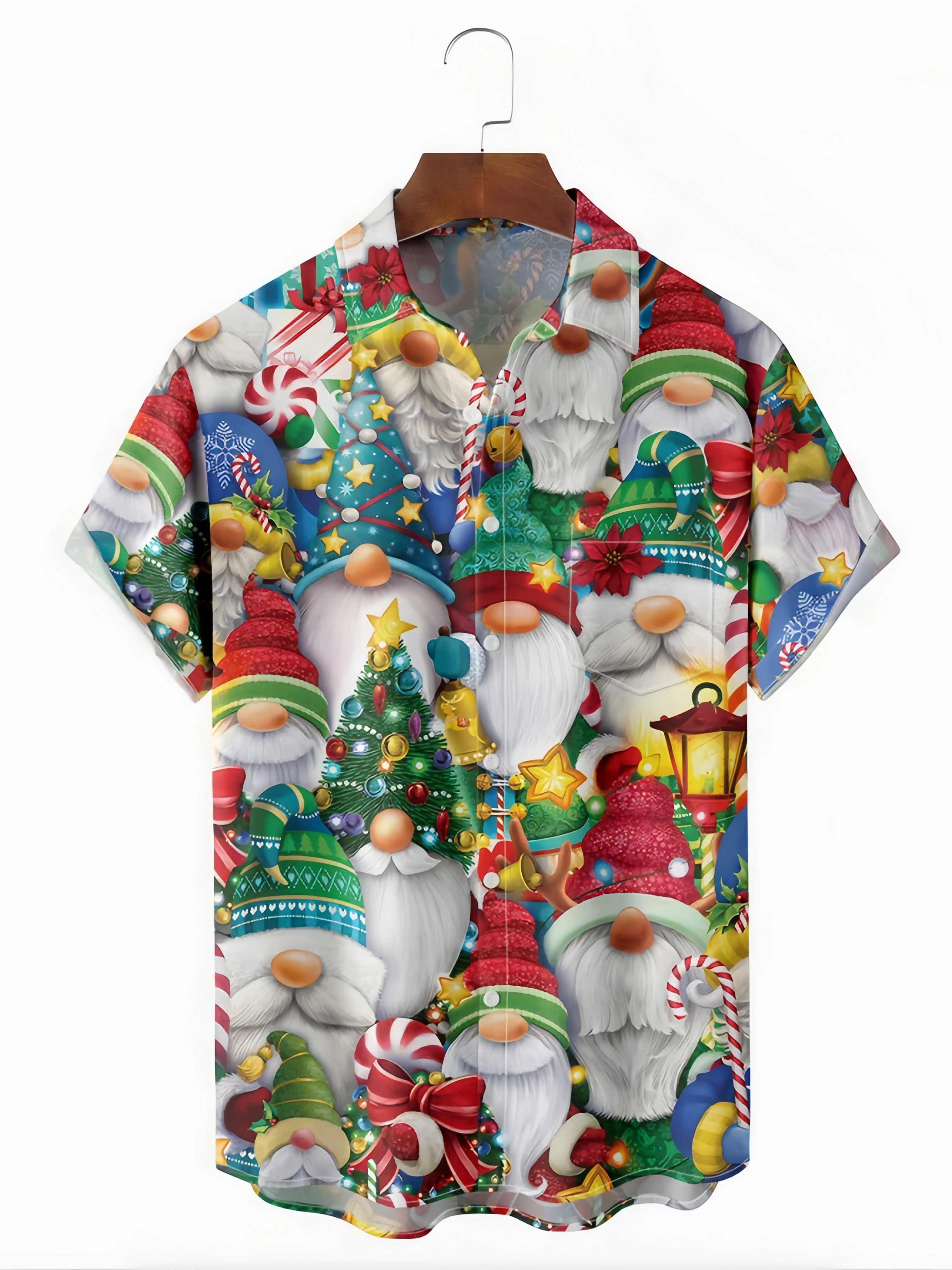 Christmas Gnome Chest Pocket Short Sleeve Hawaiian Shirt