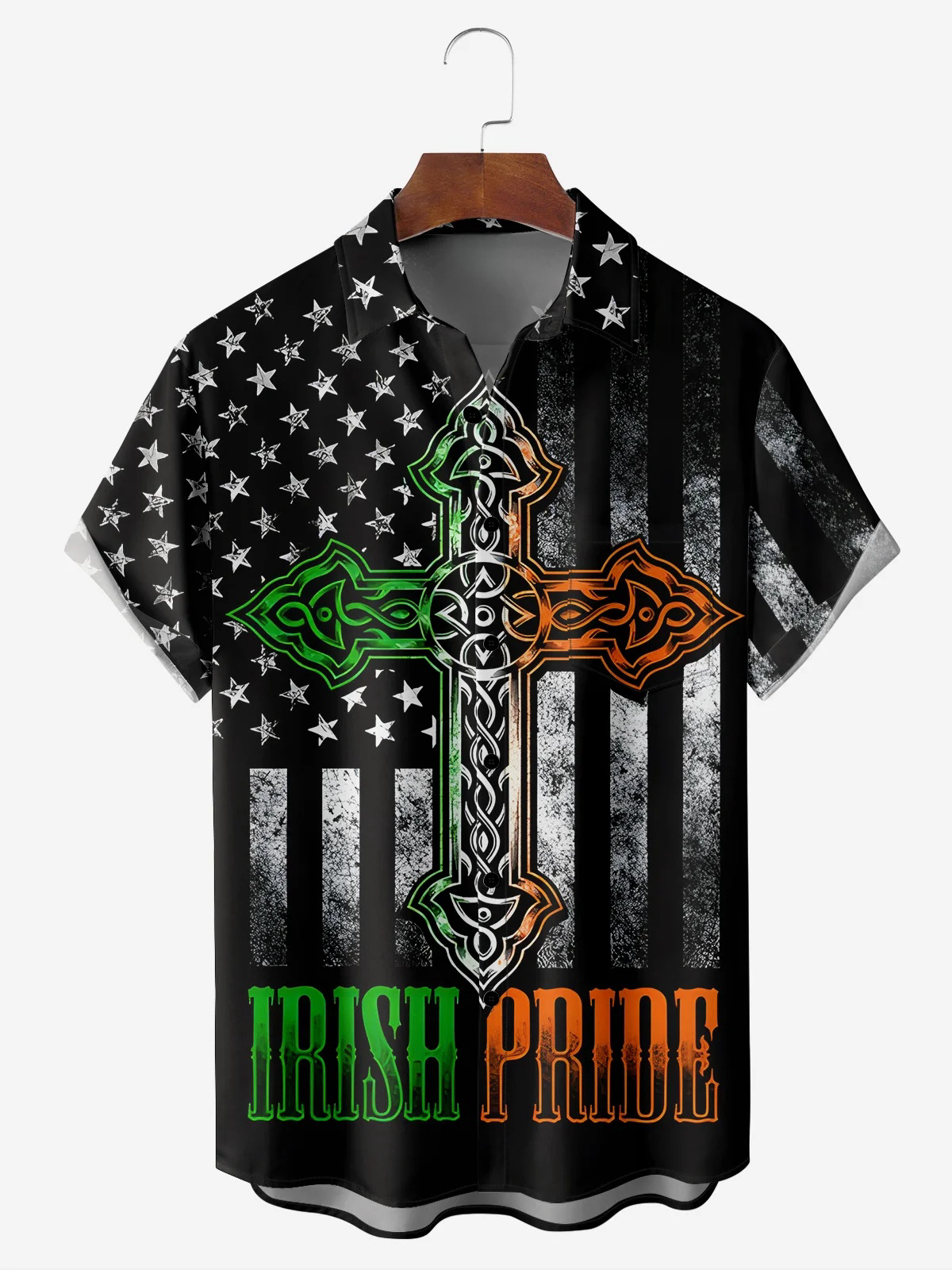 St. Patrick's Day American Flag Chest Pocket Short Sleeve Casual Shirt