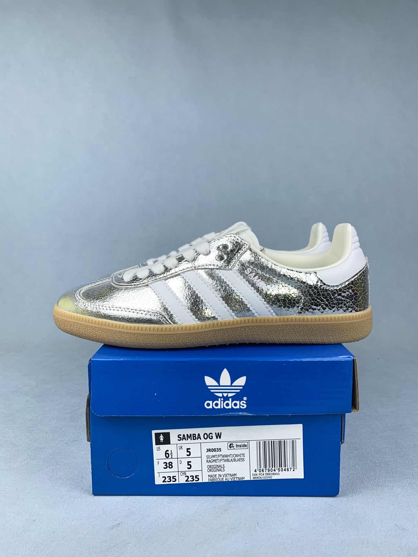 adidas Samba OG Silver Metallic Cracked Leather Shoes