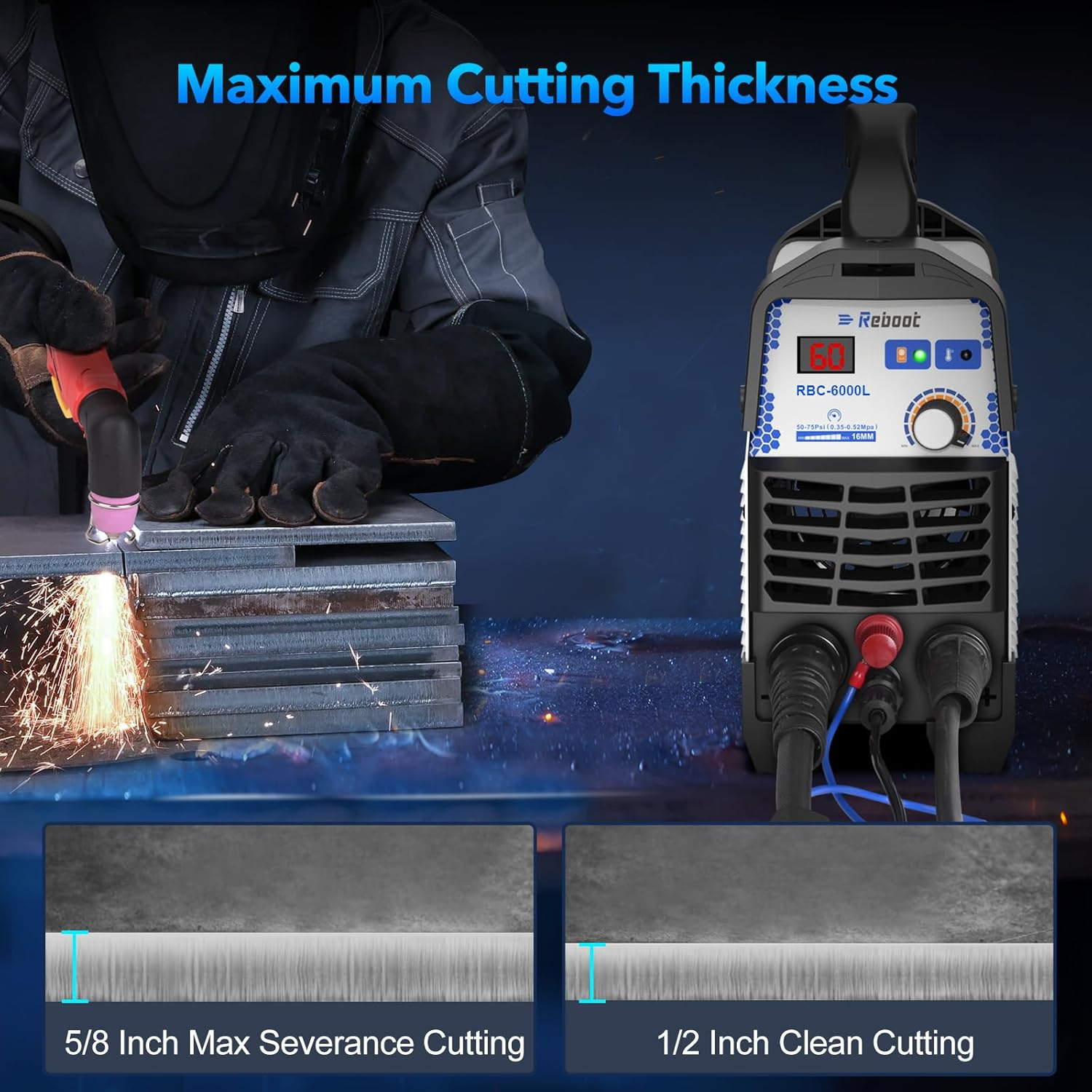 Non-Touch Pilot Arc Plasma Cutter, 60Amp 240V, 16MM Max Cut, Consumable Set Included - Ideal for DIY Project,RBC6000L