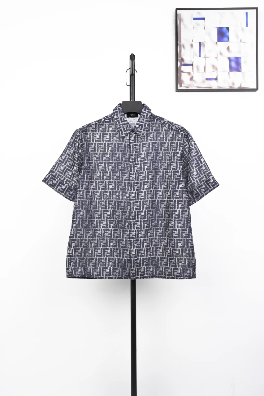 Fendi Blue Grey FF Monogram Short-Sleeve Shirt product photo from LabelPicks