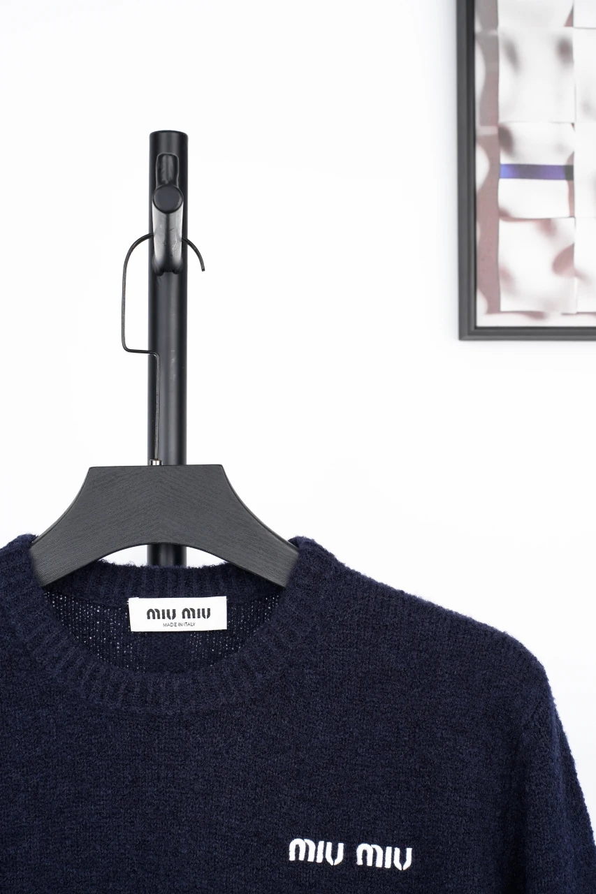 Miu Miu Navy Boucle Wool Crewneck Sweater product photo from LabelPicks