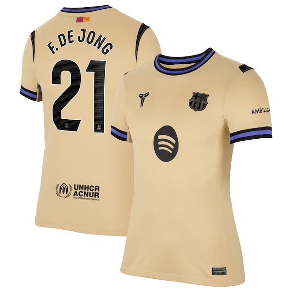 Frenkie de Jong Barcelona Nike Women's 2025/26 Away Stadium Replica Jersey - Gold/Navy