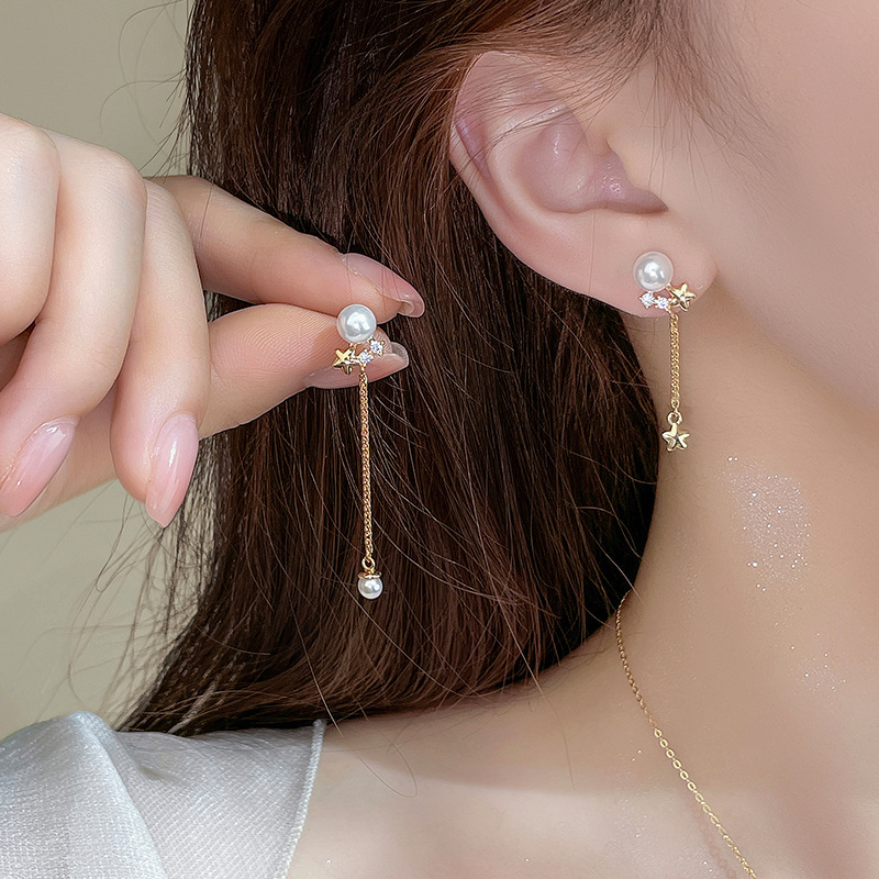Original Star Pearl Earrings for Women, 925 Sterling Silver, French Chic Style, High-End, Trendy Star Earrings, Instagram Jewelry, 925 Sterling Silver, French Chic Style, High-End, Trendy Star Earrings, Instagram Jewelry