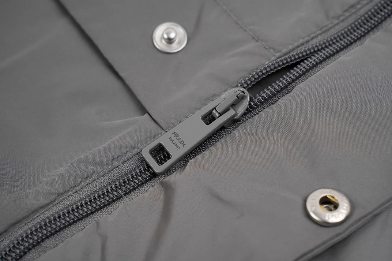 Prada Grey Lightweight Stand-Collar Triangle Logo Jacket product photo from LabelPicks