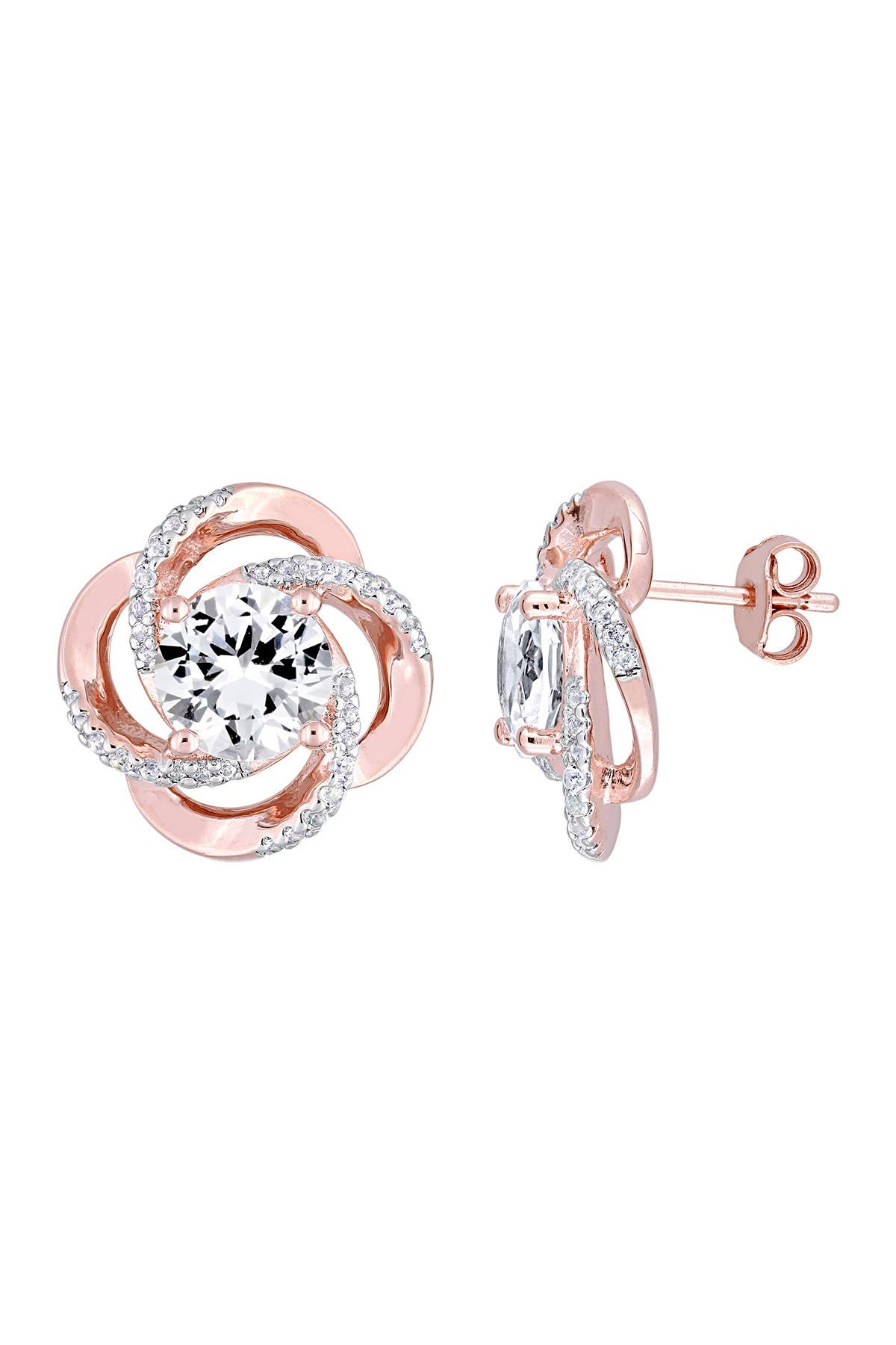 DELMAR 18K Rose Gold Vermeil White Topaz Spiral Earrings