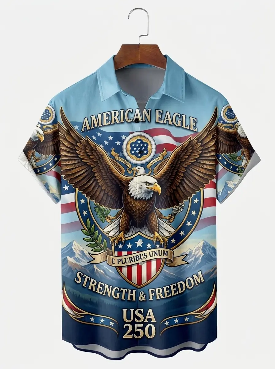 Men's printed shirts, American Eagle Strength & Freedom USA 250 Hawaiian Shirt