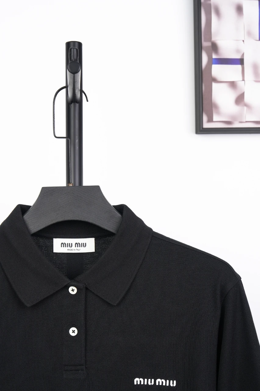 Miu Miu Black Logo Embroidered Long Sleeve Polo Shirt product photo from LabelPicks
