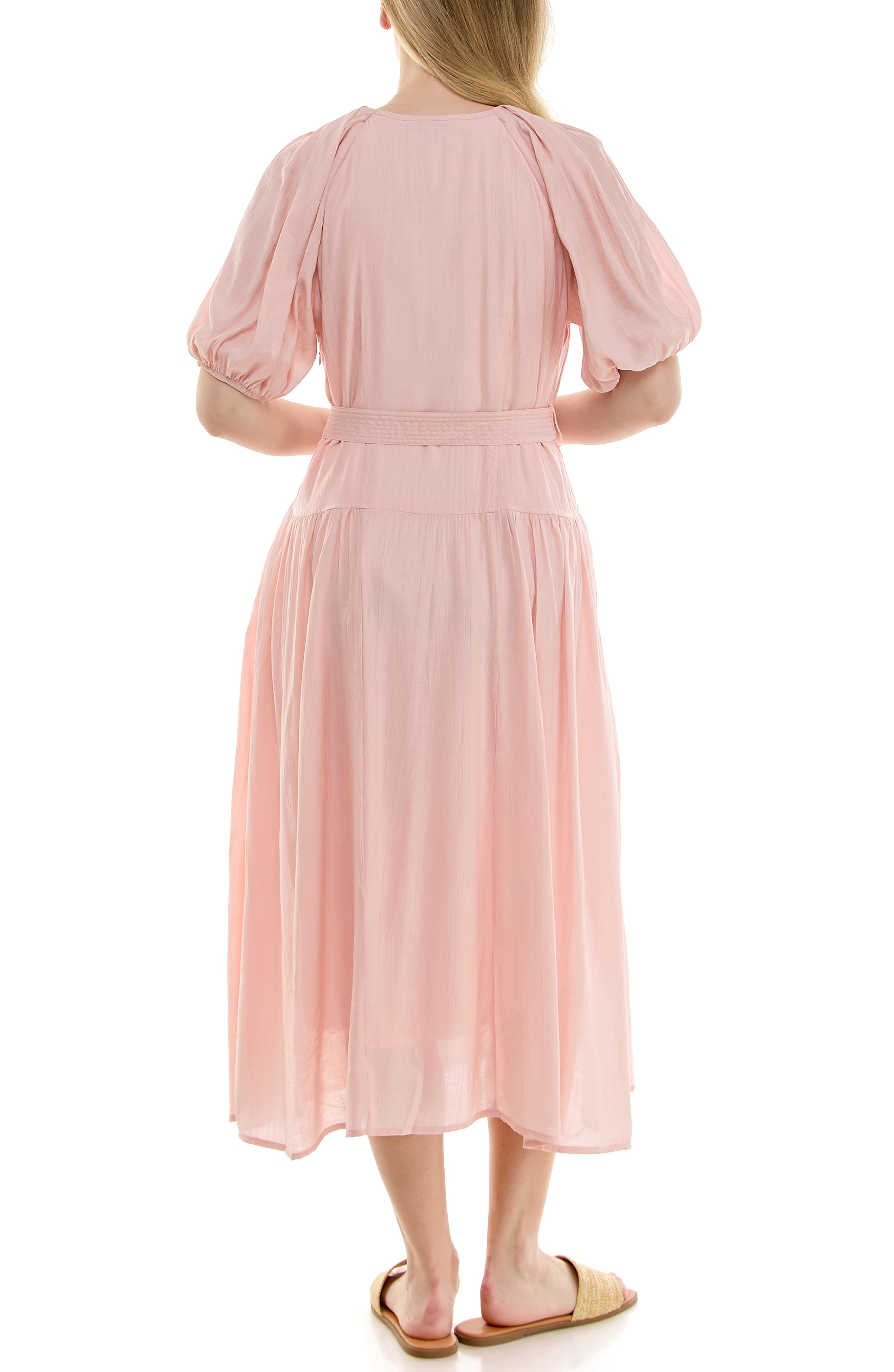 Nicole Miller Crinkle Puff Sleeve Mid Dress