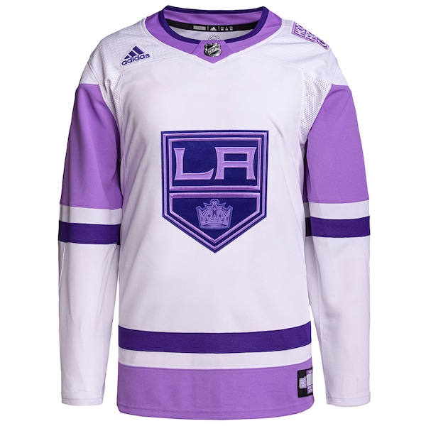 Los Angeles Kings adidas Hockey Fights Cancer Primegreen Authentic Blank Practice Jersey - White/Purple