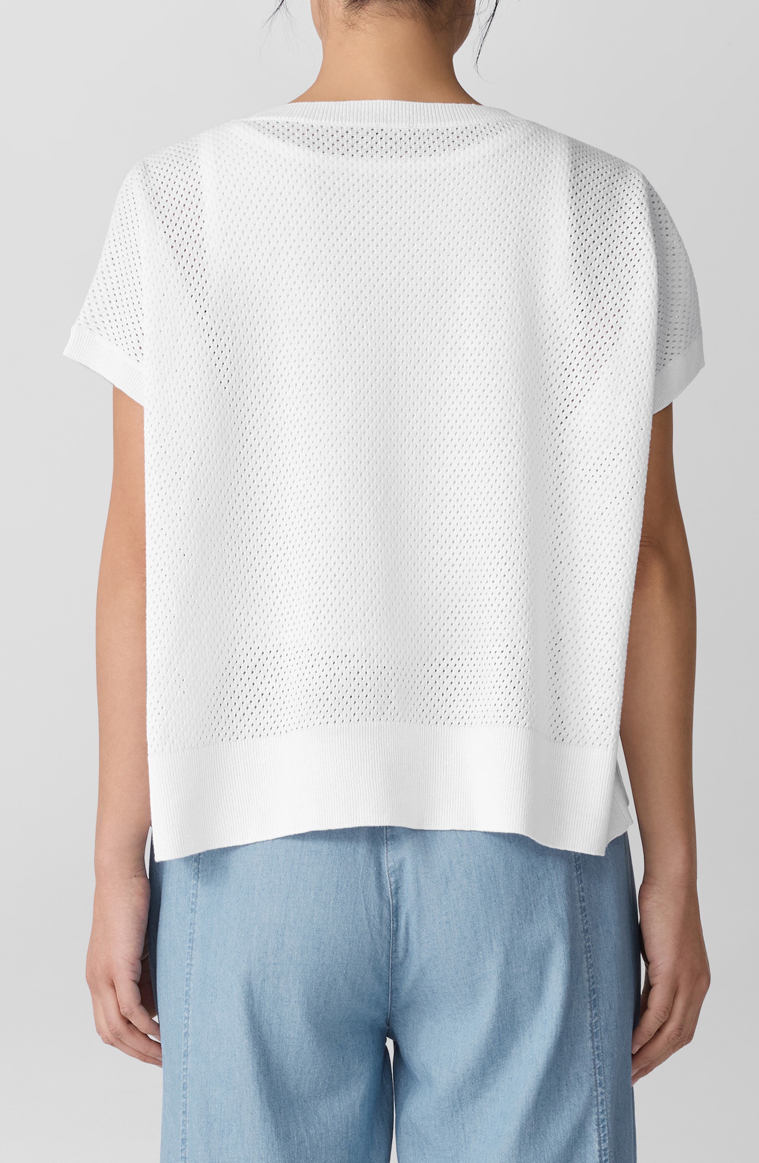 Eileen Fisher Crewneck Short Sleeve Pointelle Sweater