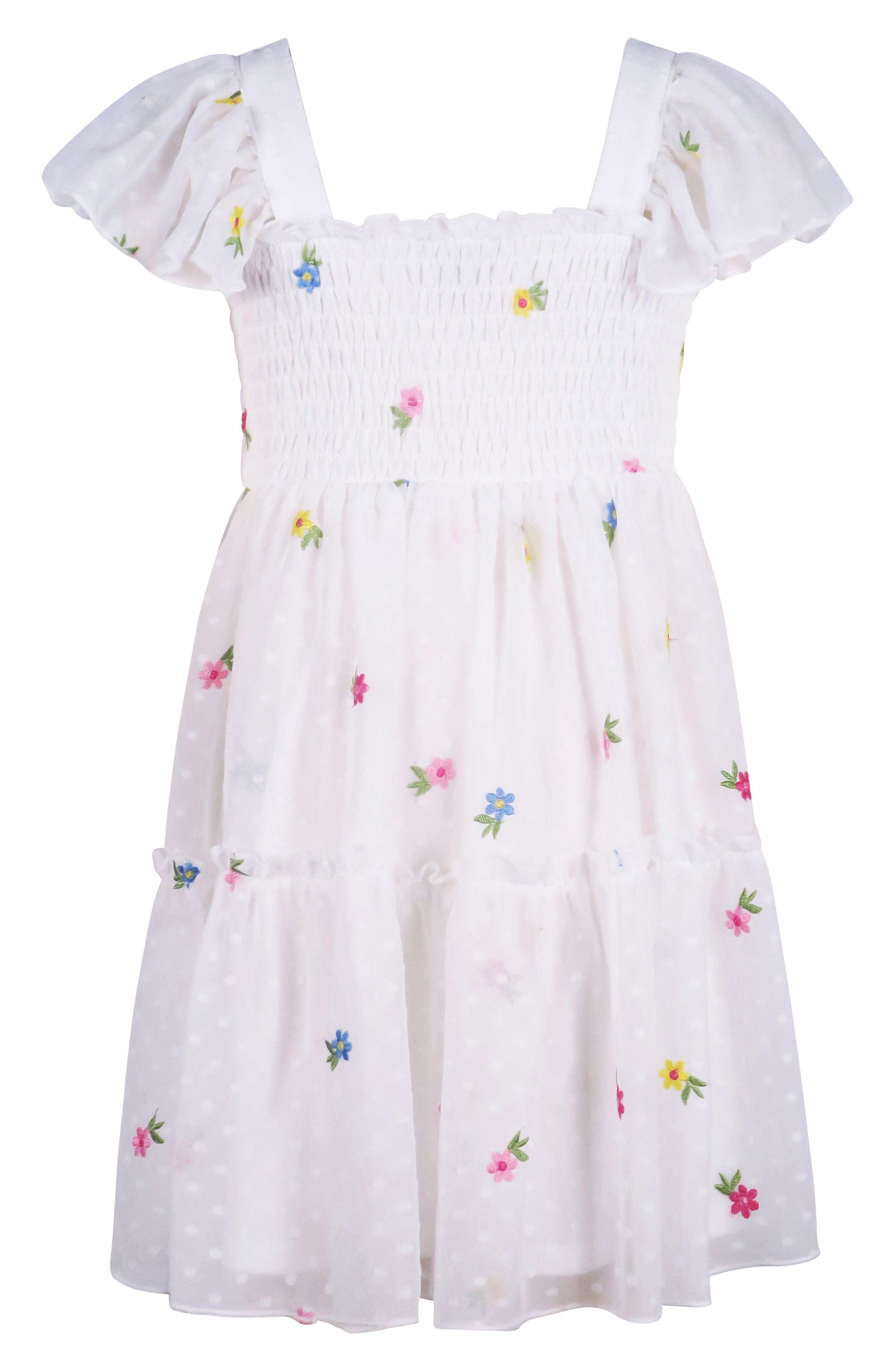Zunie Kids' Floral Embroidered Swiss Dot Dress