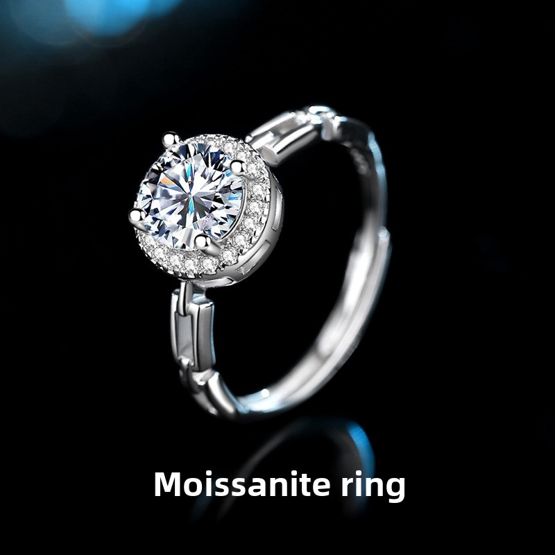 New style watch band, moissanite ring, micro-paved sunflower design, simulated diamond ring, square-shaped sterling silver ring