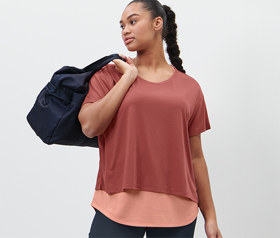 2-in-1-Kurzarm-Sportshirt, terrakotta