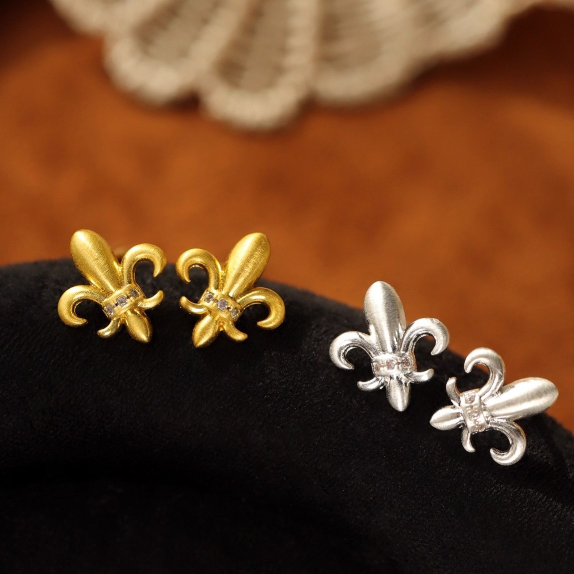925 sterling silver iris brushed earrings, light luxury, high-end, artistic, French retro, vintage style, 18K gold earrings