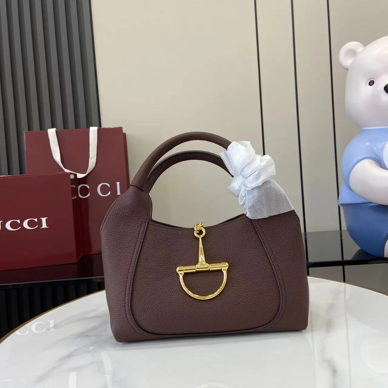 Gucci Brown Grained Leather Shoulder Bag product photo from LabelPicks