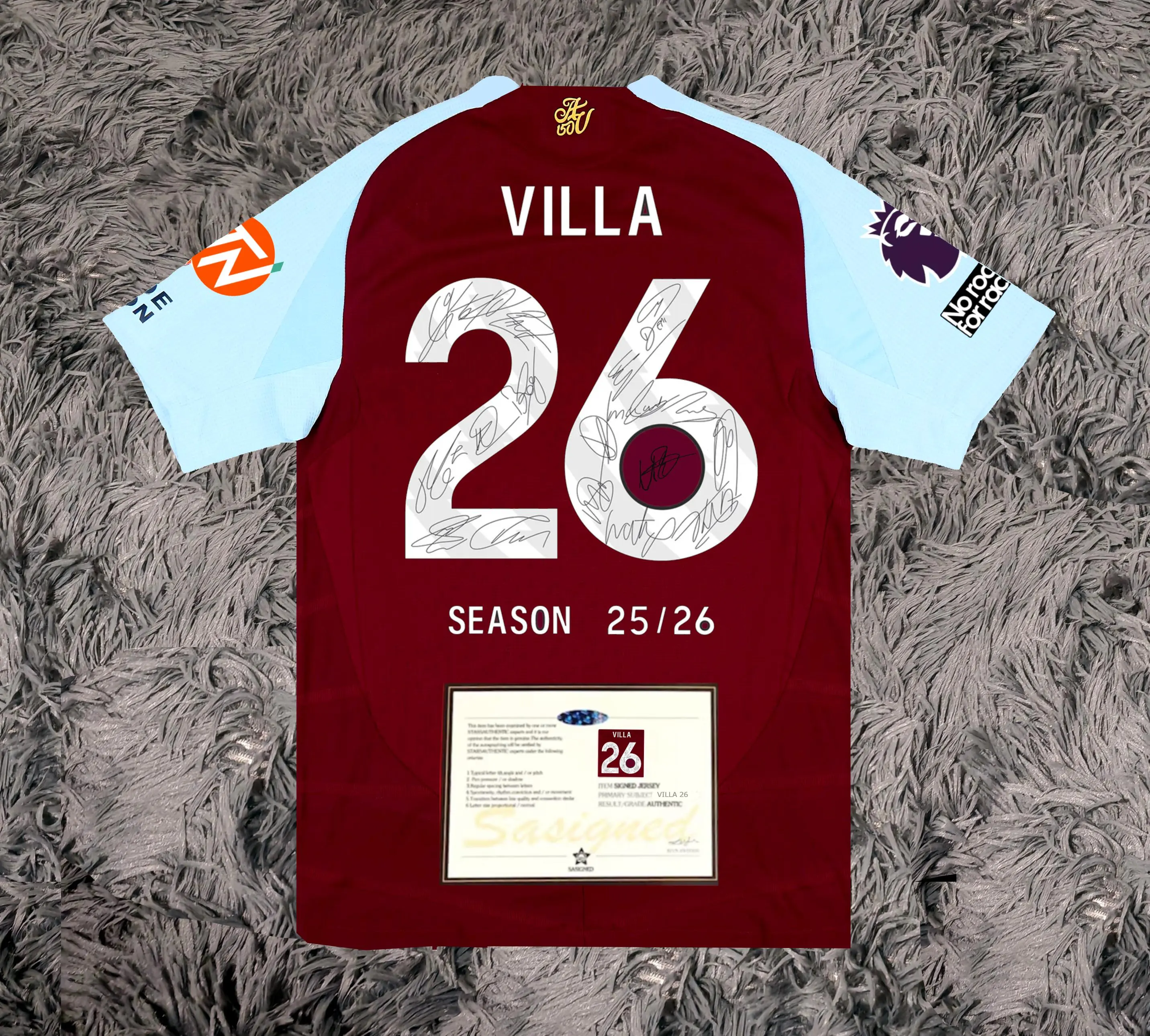 Aston Villa FULL 2025 SIGNED Team Squad Signature Jersey/Shirt + COA 25/26