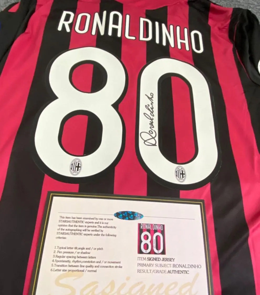 Ronaldinho Ga煤cho SIGNED AC Milan 09/10 Home Jersey/Shirt - COA - 2010 Retro