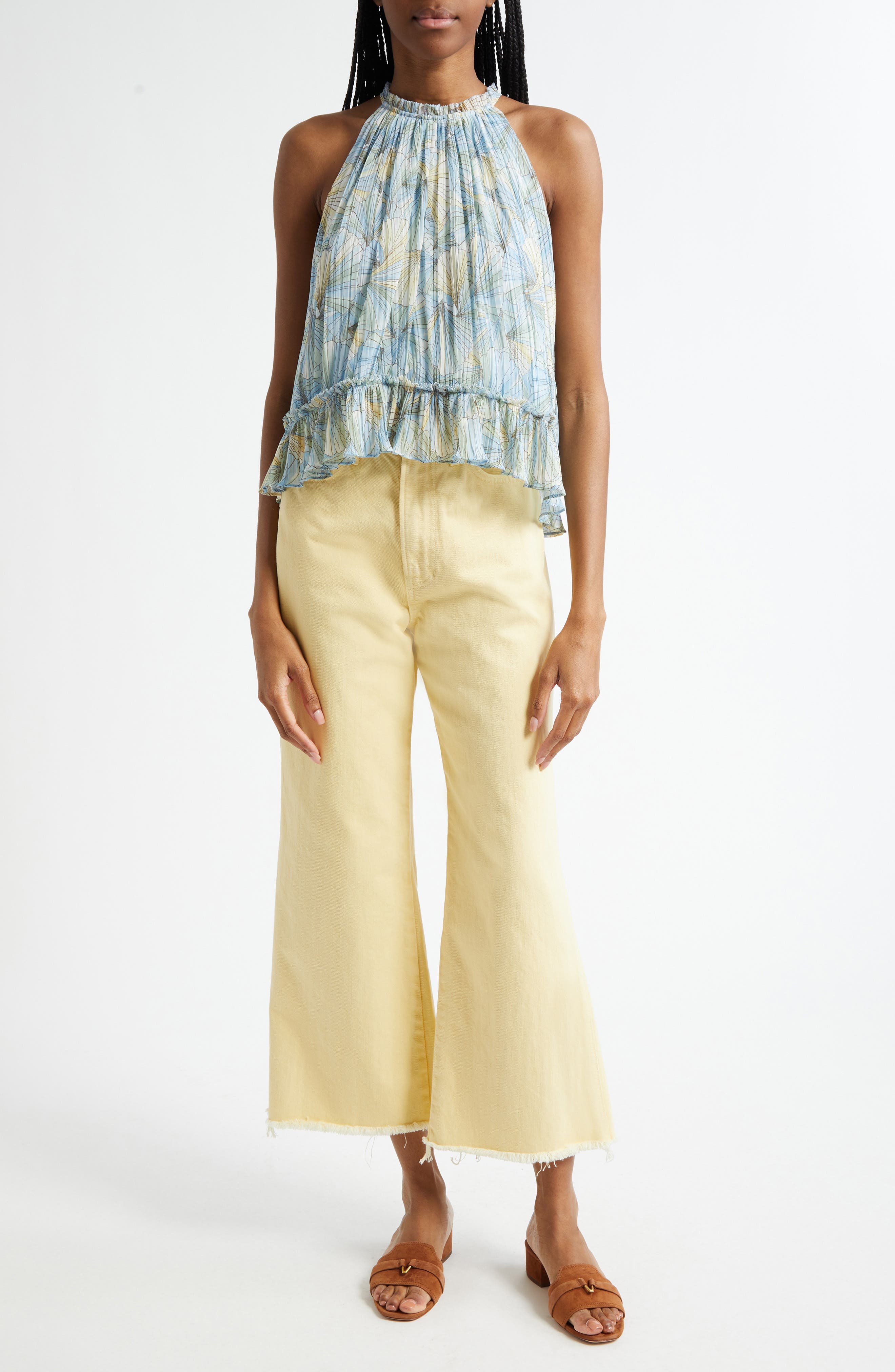 Veronica Beard Taylor High Waist Fray Hem Crop Wide Leg Jeans