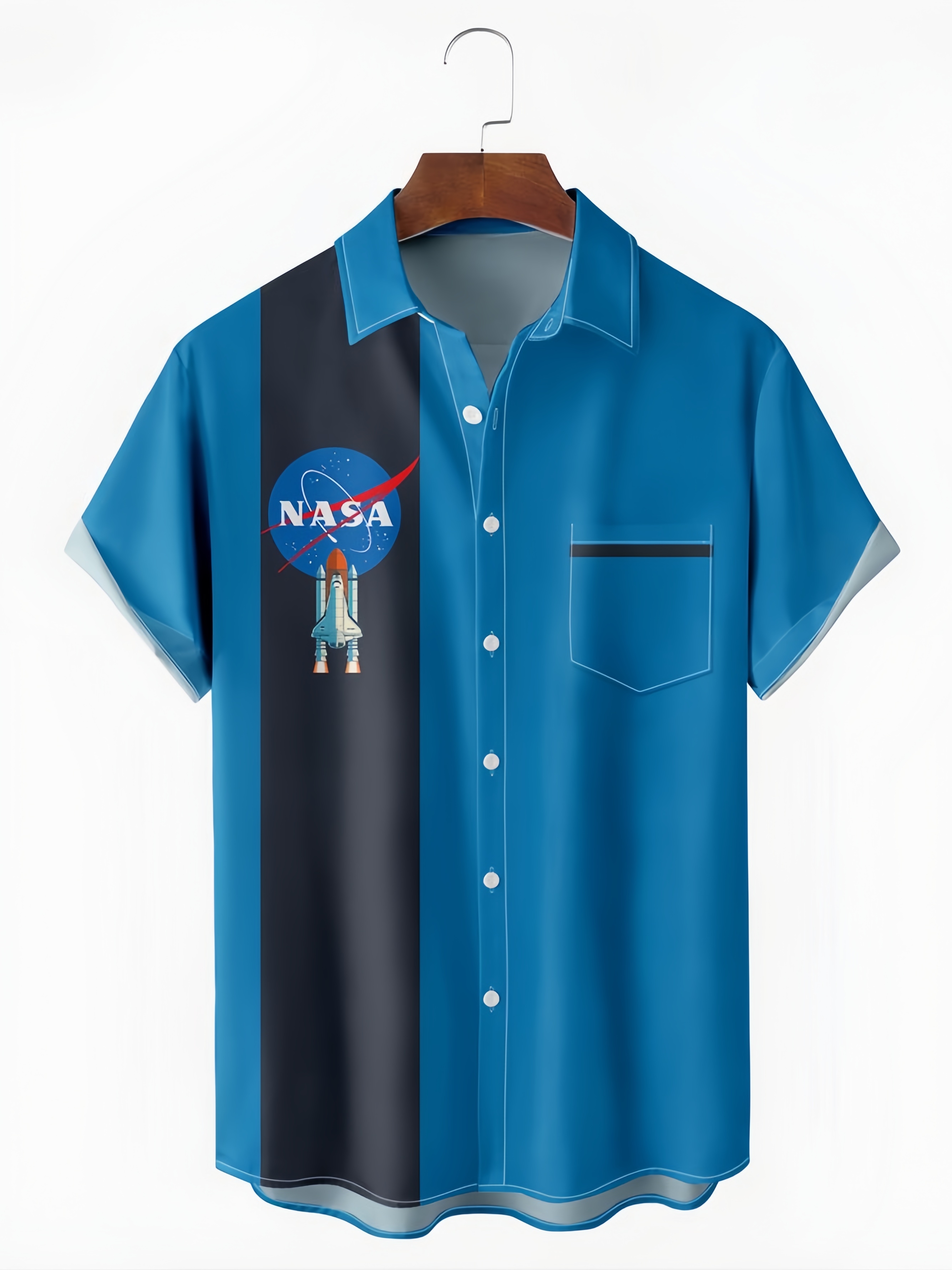 NASA Rocket Chest Pocket Short Sleeve Bowling Shirt