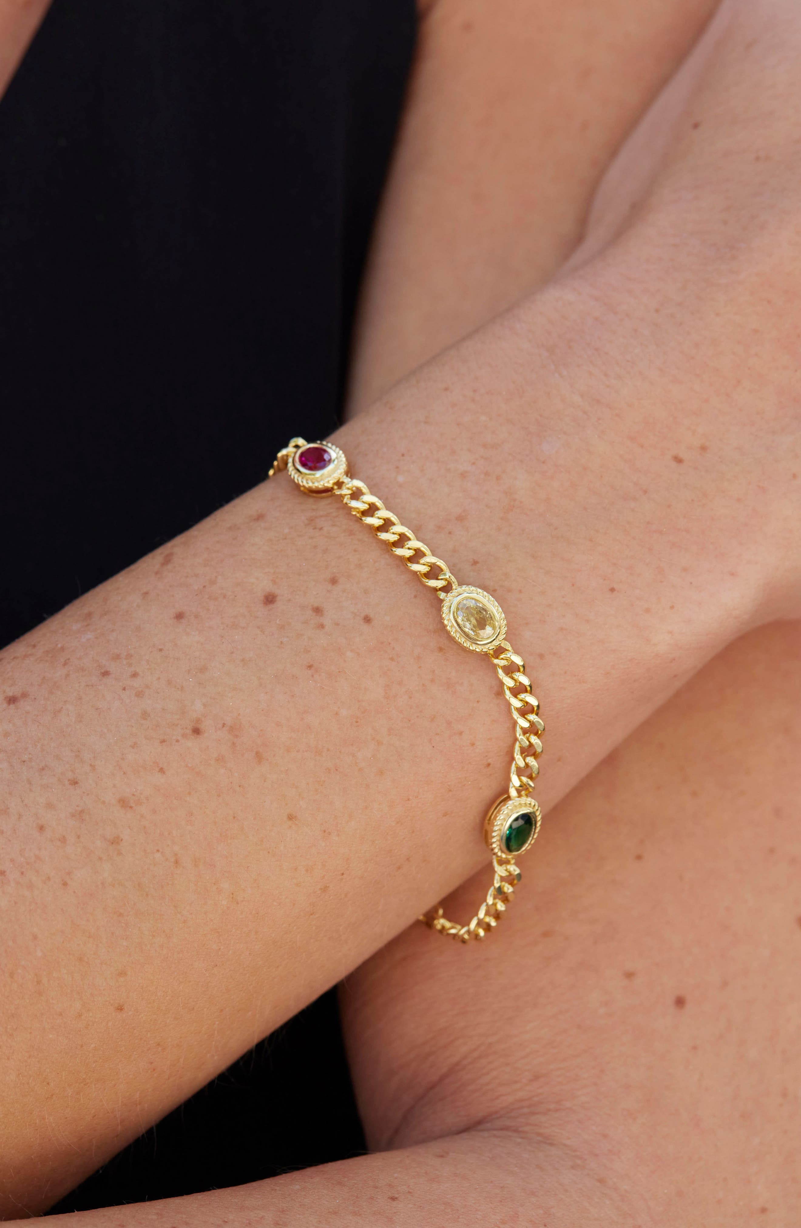 SAVVY CIE JEWELS 18K Gold Plate Cubic Zirconia Station Bracelet