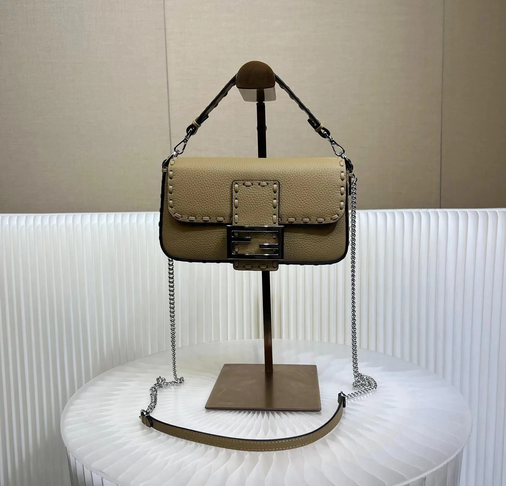Fendi Beige Baguette Grained Leather Shoulder Bag product photo from LabelPicks