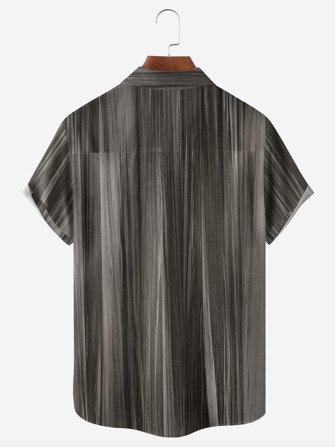 Wood Grain Chest Pocket Short Sleeve Casual Shirt