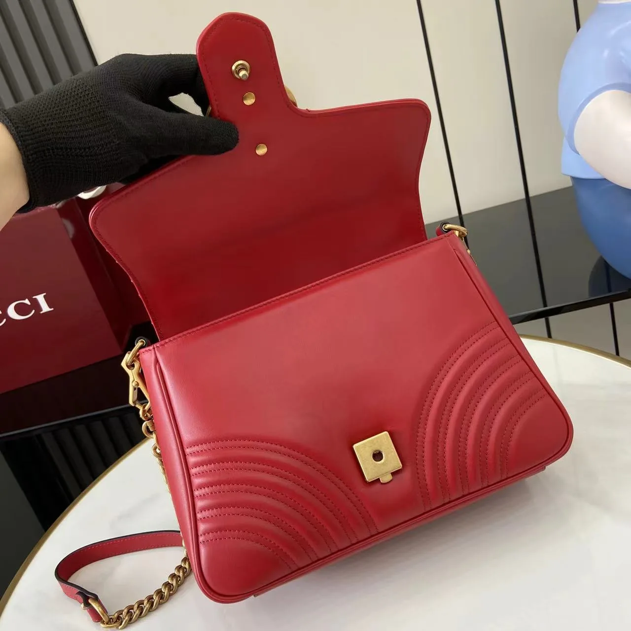 Gucci Red Marmont GG Supreme Canvas Top Handle Bag product photo from LabelPicks