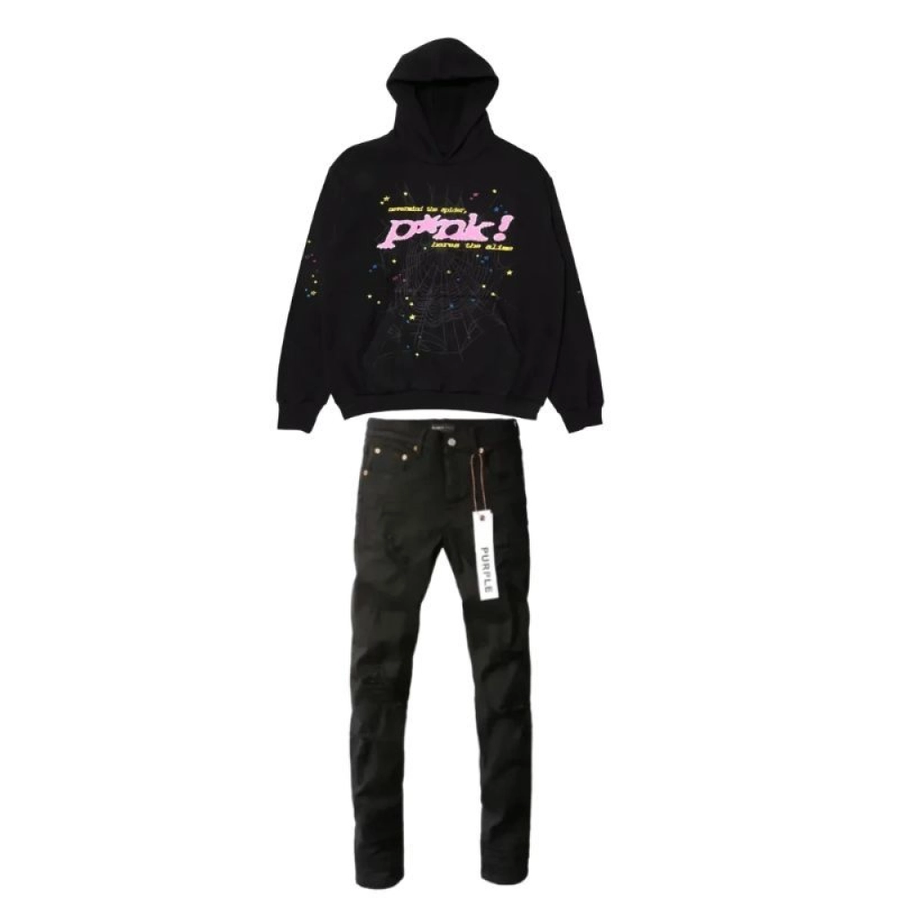 Sp5der P*NK Hoodie + Purple Brand Fashion Jeans