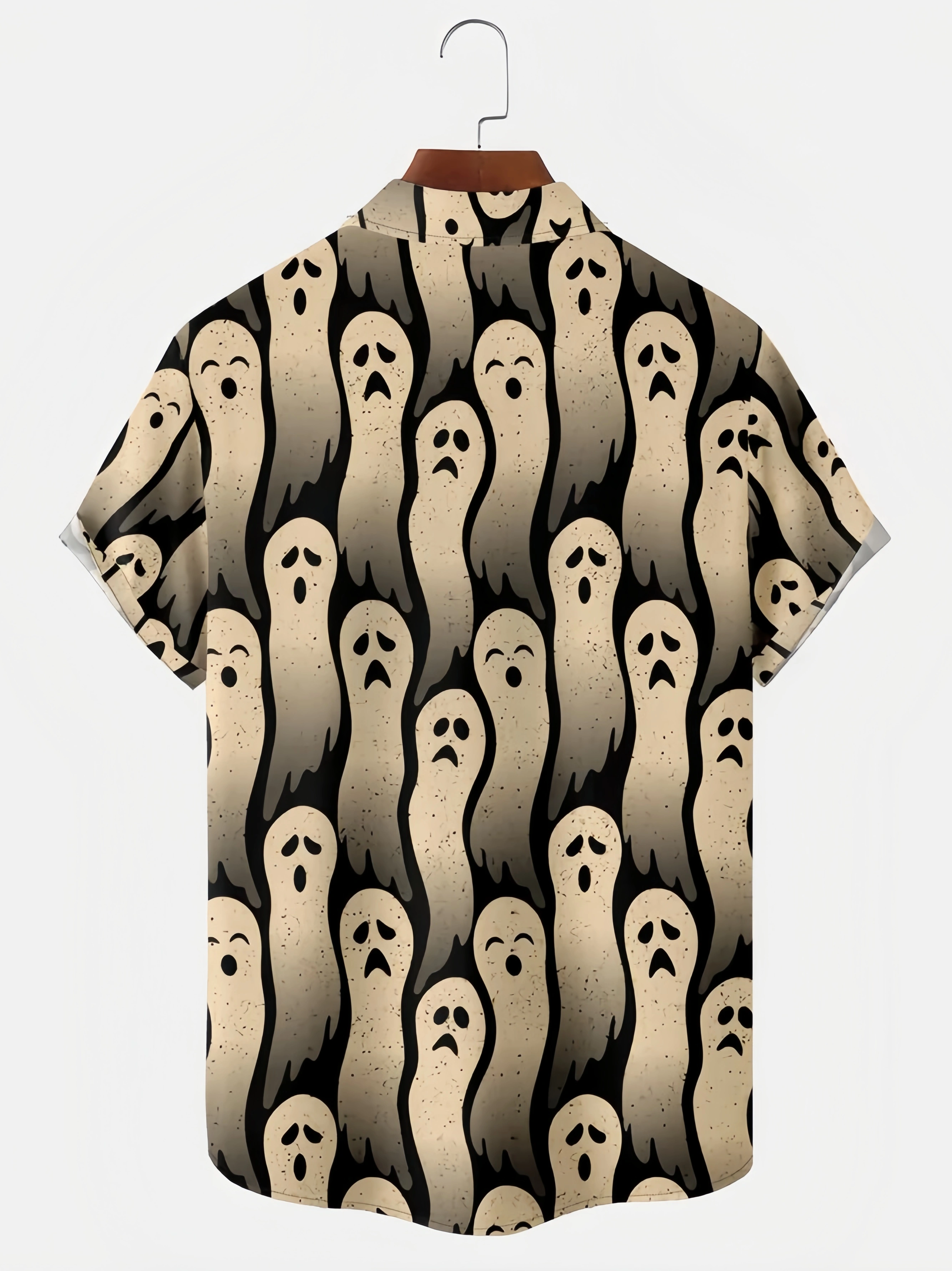 Men's Halloween Ghost Print Casual Short Sleeve Hawaiian Shirt with Chest Pocket