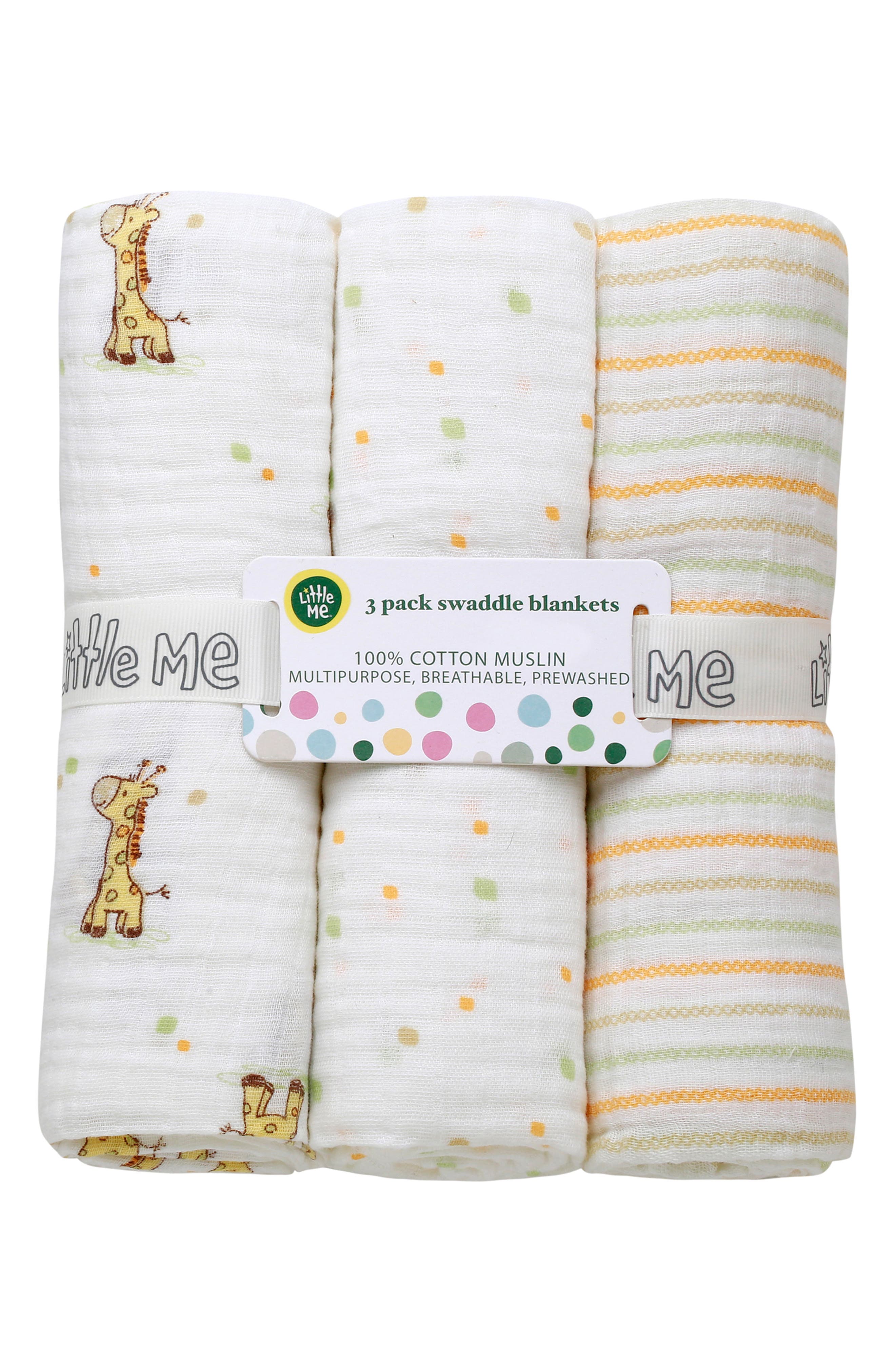 Little Me 3-Pack Cotton Muslin Swaddle Blankets