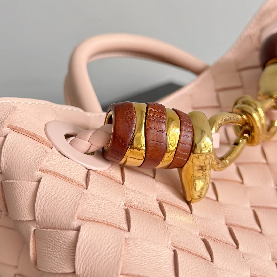 Bottega Veneta Andiamo Pink Intrecciato Woven Leather Top Handle Bag product photo from LabelPicks