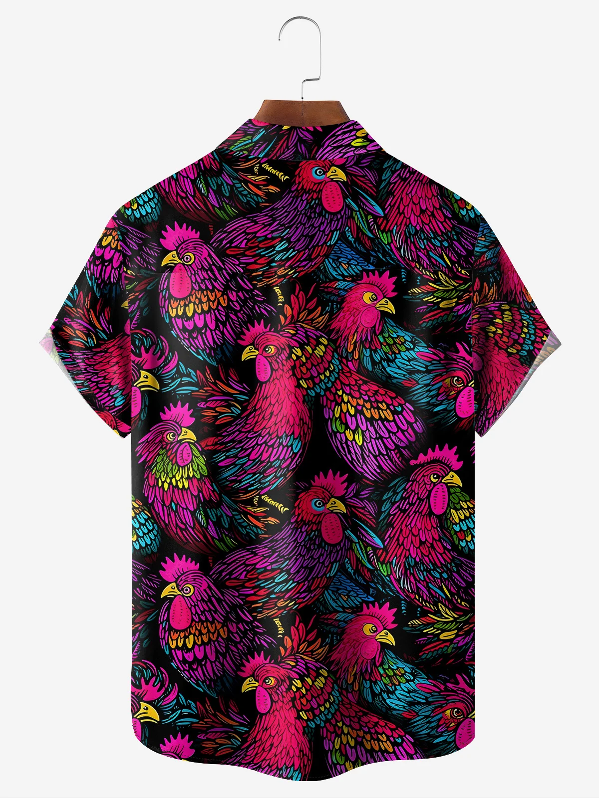 Rooster Art Painting Chest Pocket Short Sleeve Casual Shirt