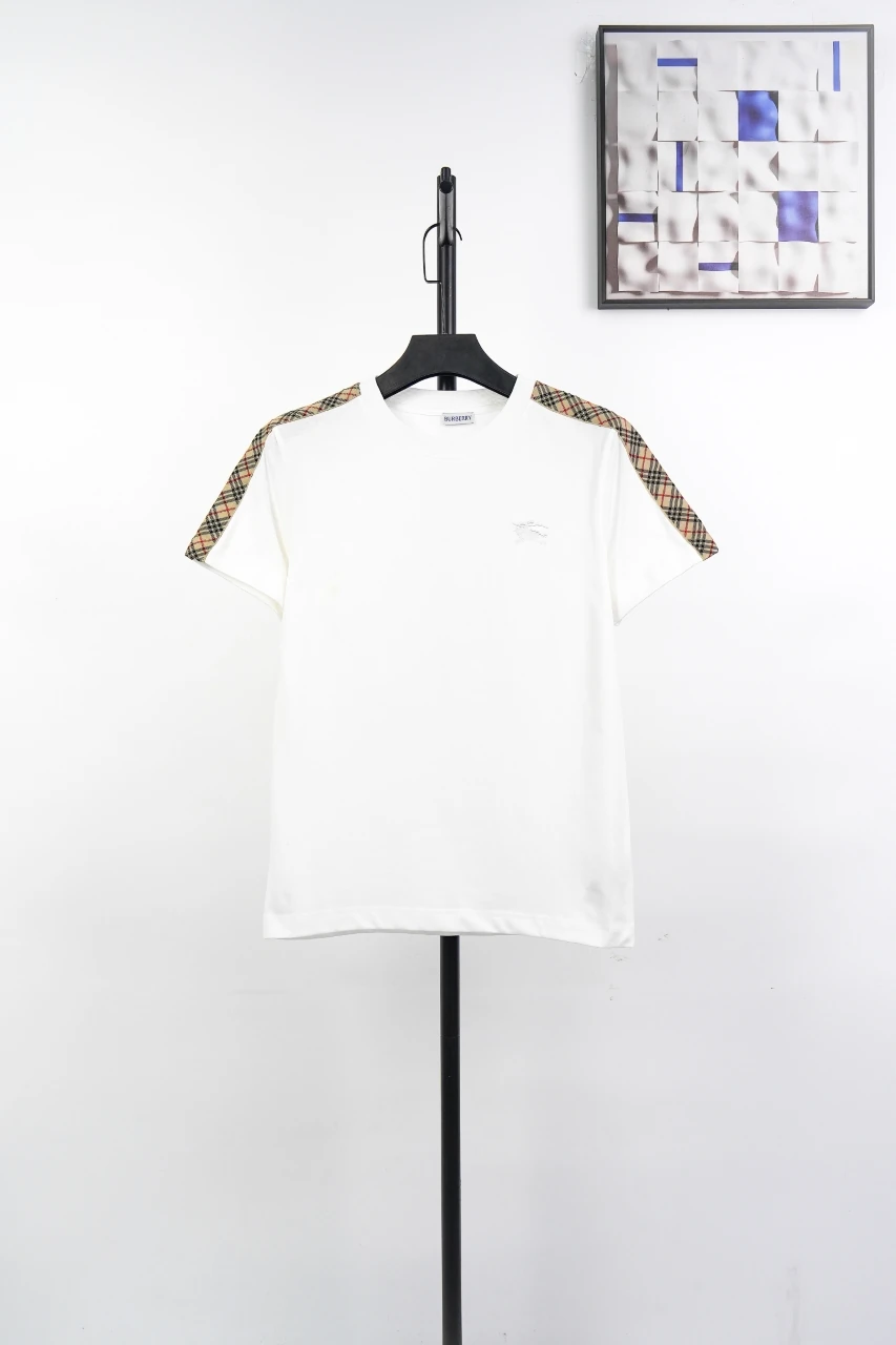 Burberry White Check Shoulder Equestrian Knight Cotton T-Shirt product photo from LabelPicks