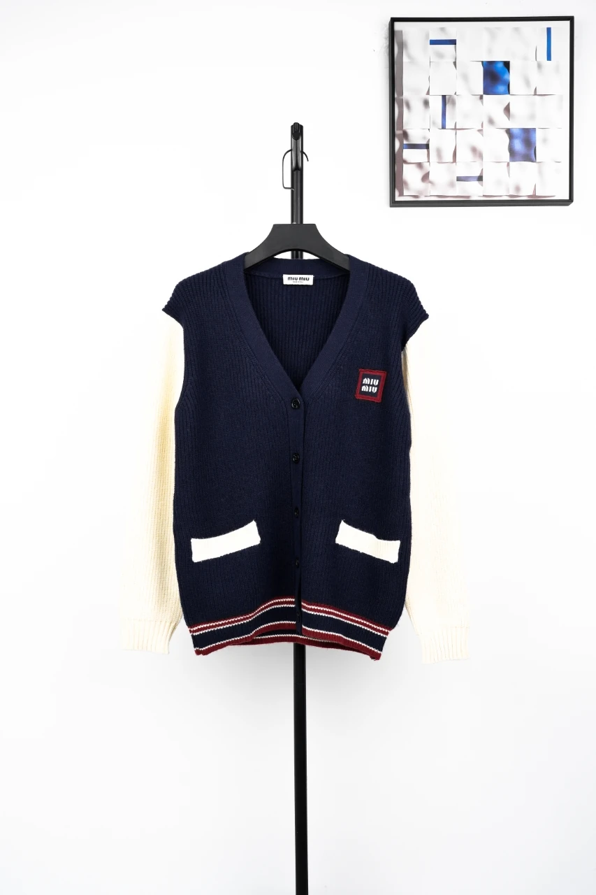 Miu Miu Navy Colorblock Knit Cardigan Jacket product photo from LabelPicks