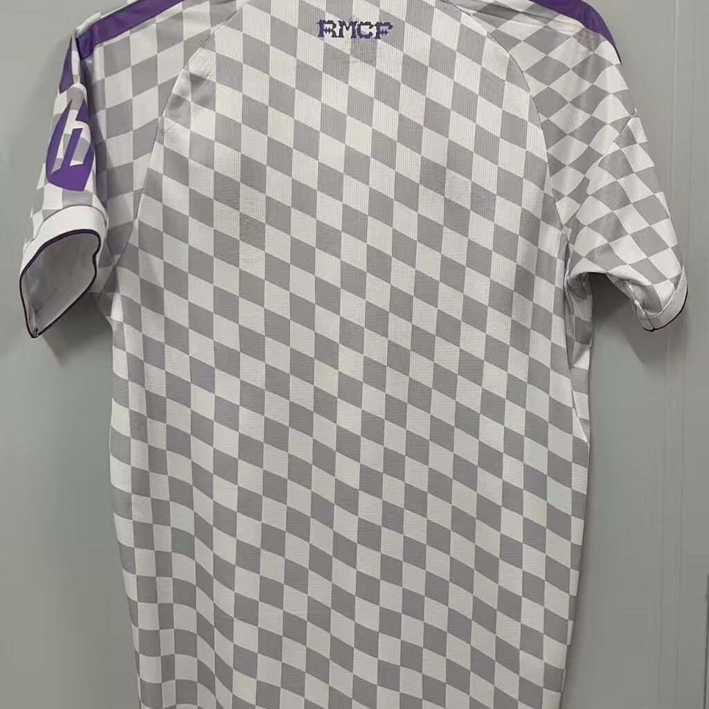 Real Madrid 27/28 Grey-and-White Checkerboard 'Purple Label' Fan Jersey (Short-Sleeve)