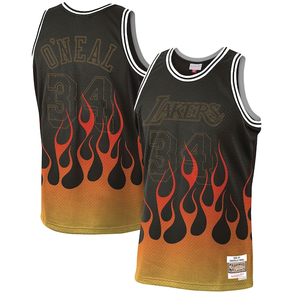 Shaquille O'Neal Los Angeles Lakers 1996-97 Hardwood Classics Flames Swingman Jersey - Black
