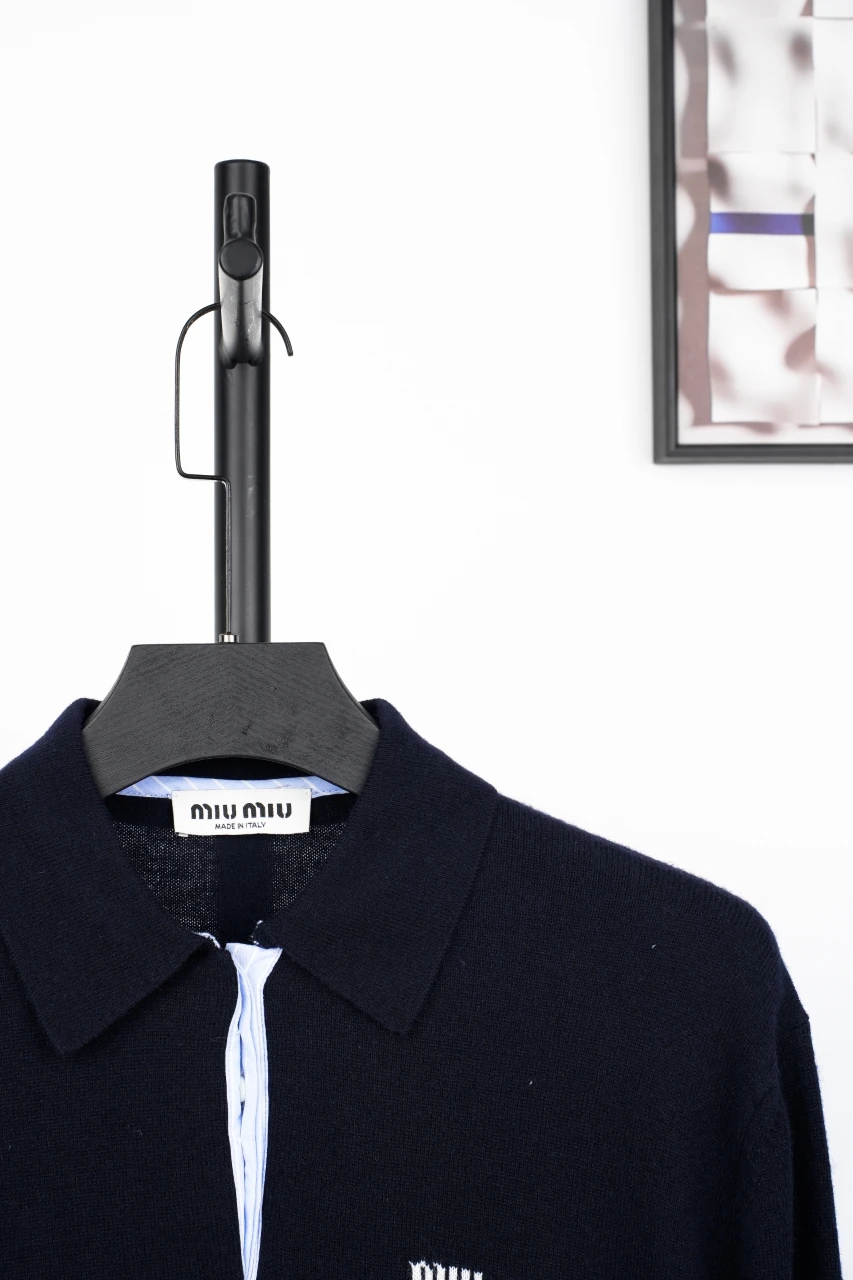 Miu Miu Navy Contrast Stripe Polo Sweater product photo from LabelPicks