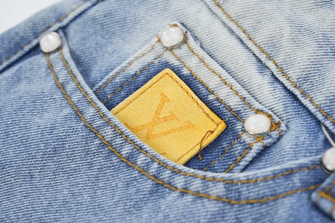 Louis Vuitton Light Blue Stitch Letter Embroidered Denim Pants product photo from LabelPicks