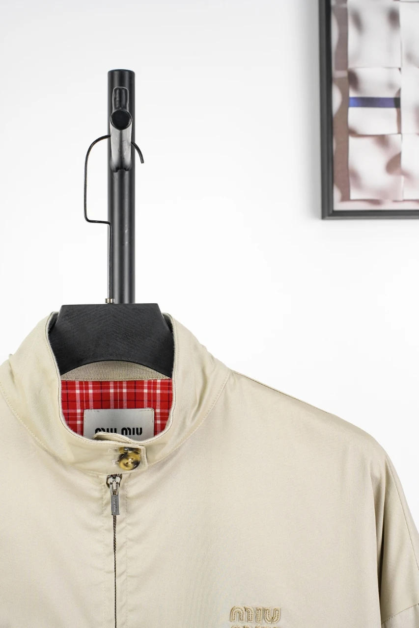 Miu Miu Beige Logo Red Check Lined Jacket product photo from LabelPicks