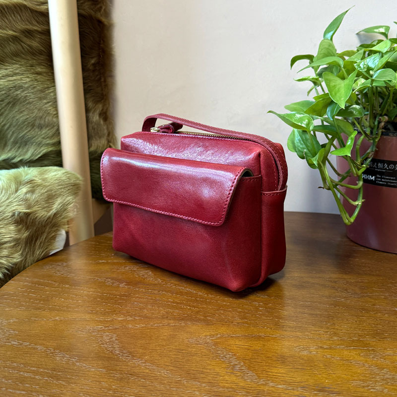 Deep Red Leather Crossbody Purse