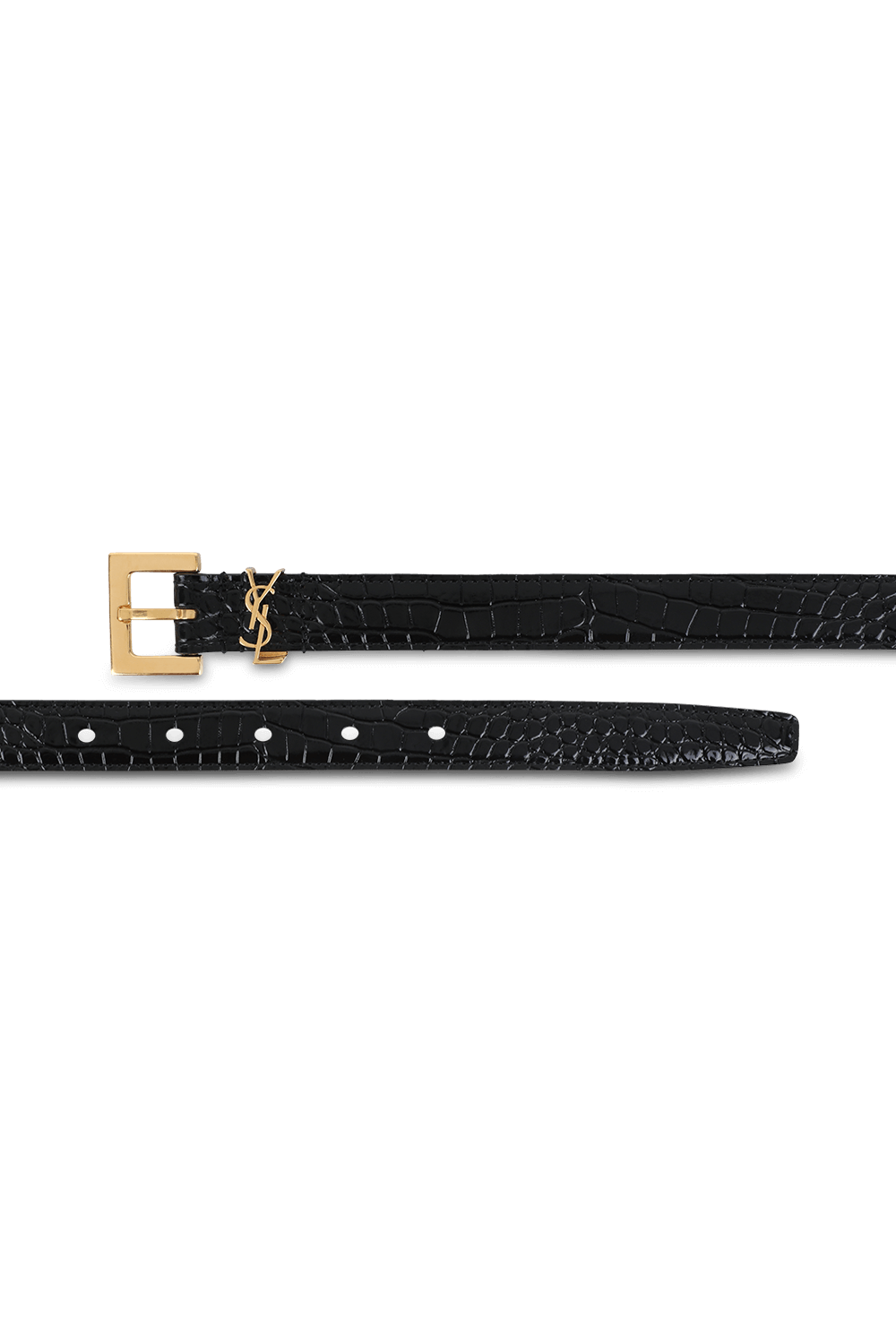 SAINT LAURENT חגורה מעור קרוקו עם אלמנט מטאלי