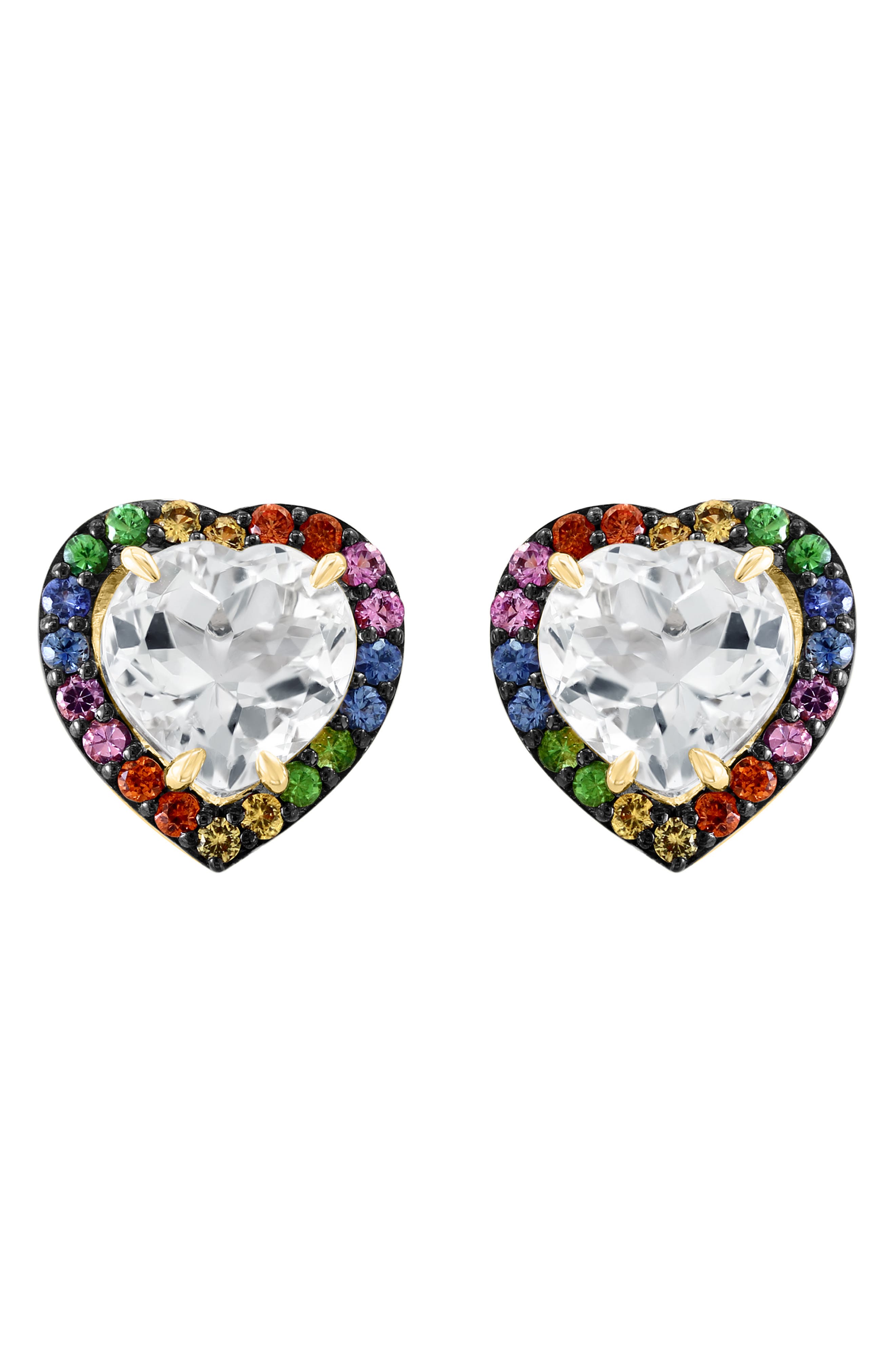 EFFY White Sapphire & Semiprecious Stone Heart Stud Earrings