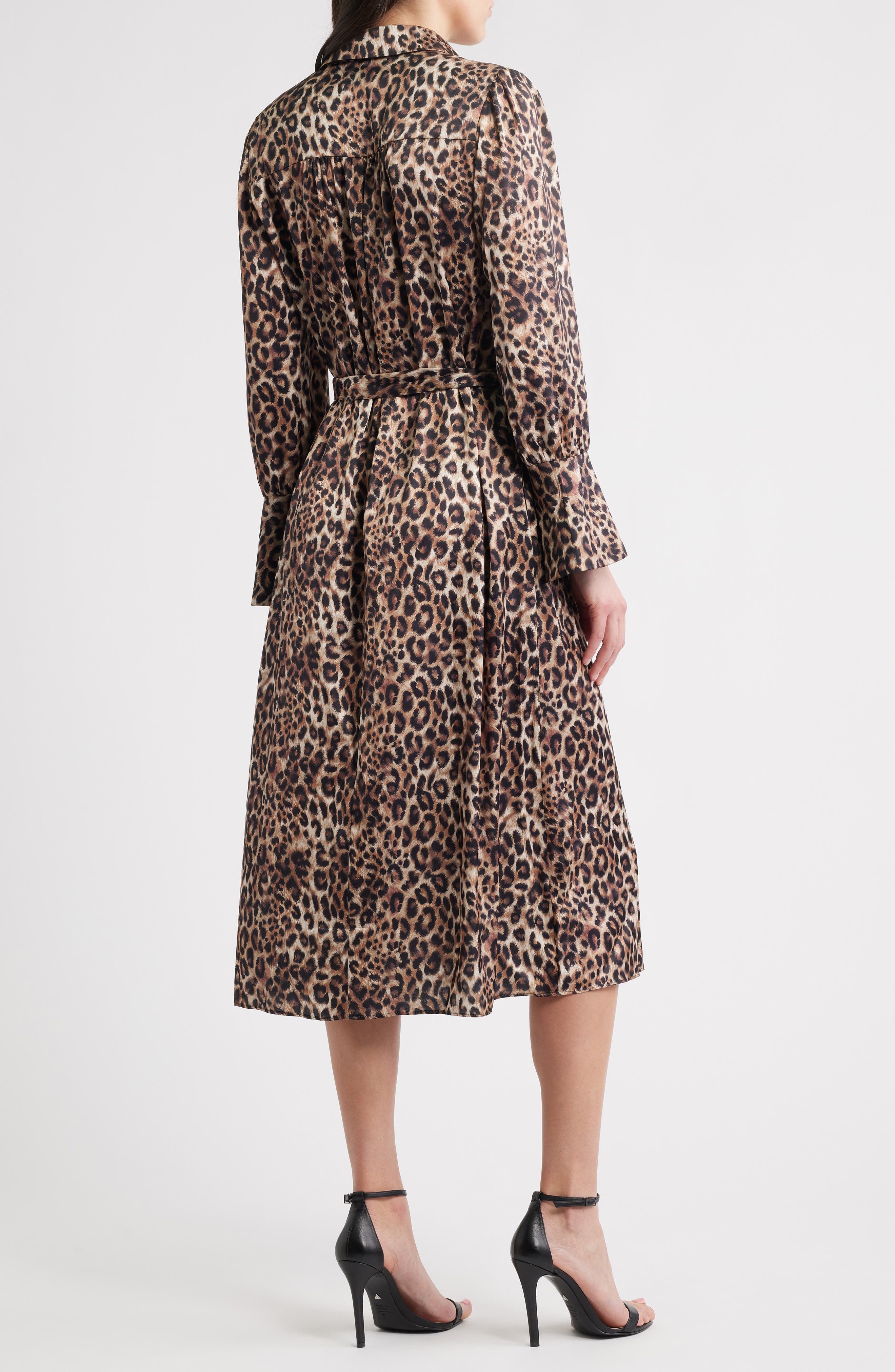 Julia Jordan Leopard Print Long Sleeve Midi Shirtdress